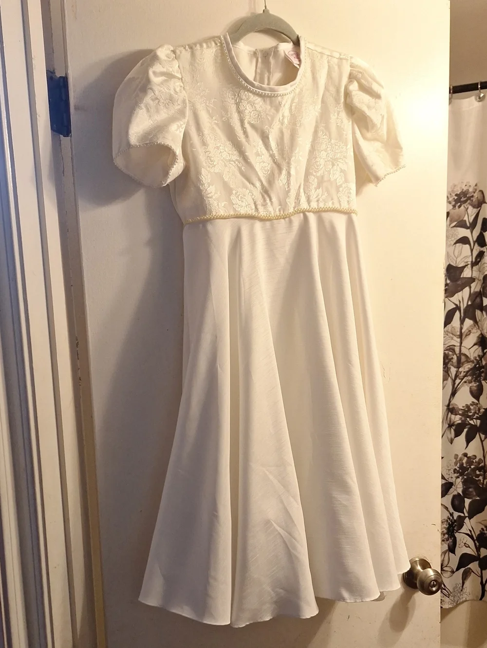 Little Miss White Puff Sleeve Lace Bodice Dress